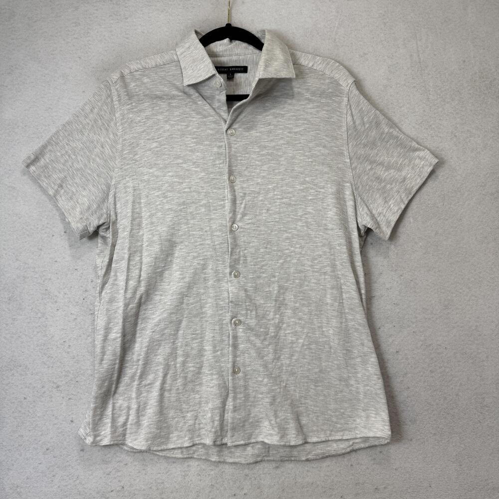 Robert Barakett Shirt Mens Large Gray Striped Short Sleeve Button Up Cotton